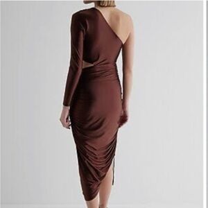 Express Satin One Shoulder Ruched Cutout Midi Sheath Dress size M